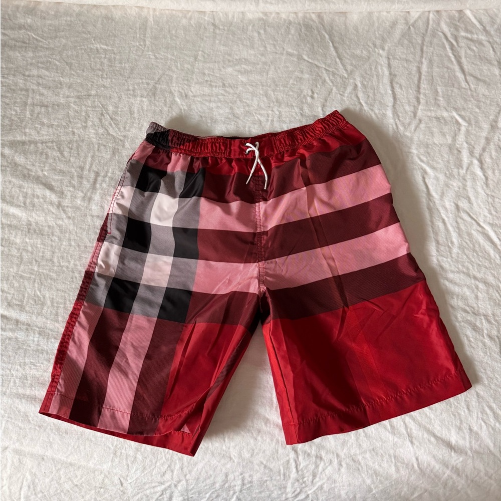 Burberry Kids Boys Red and Black Plaid Swim Shorts size 14Y